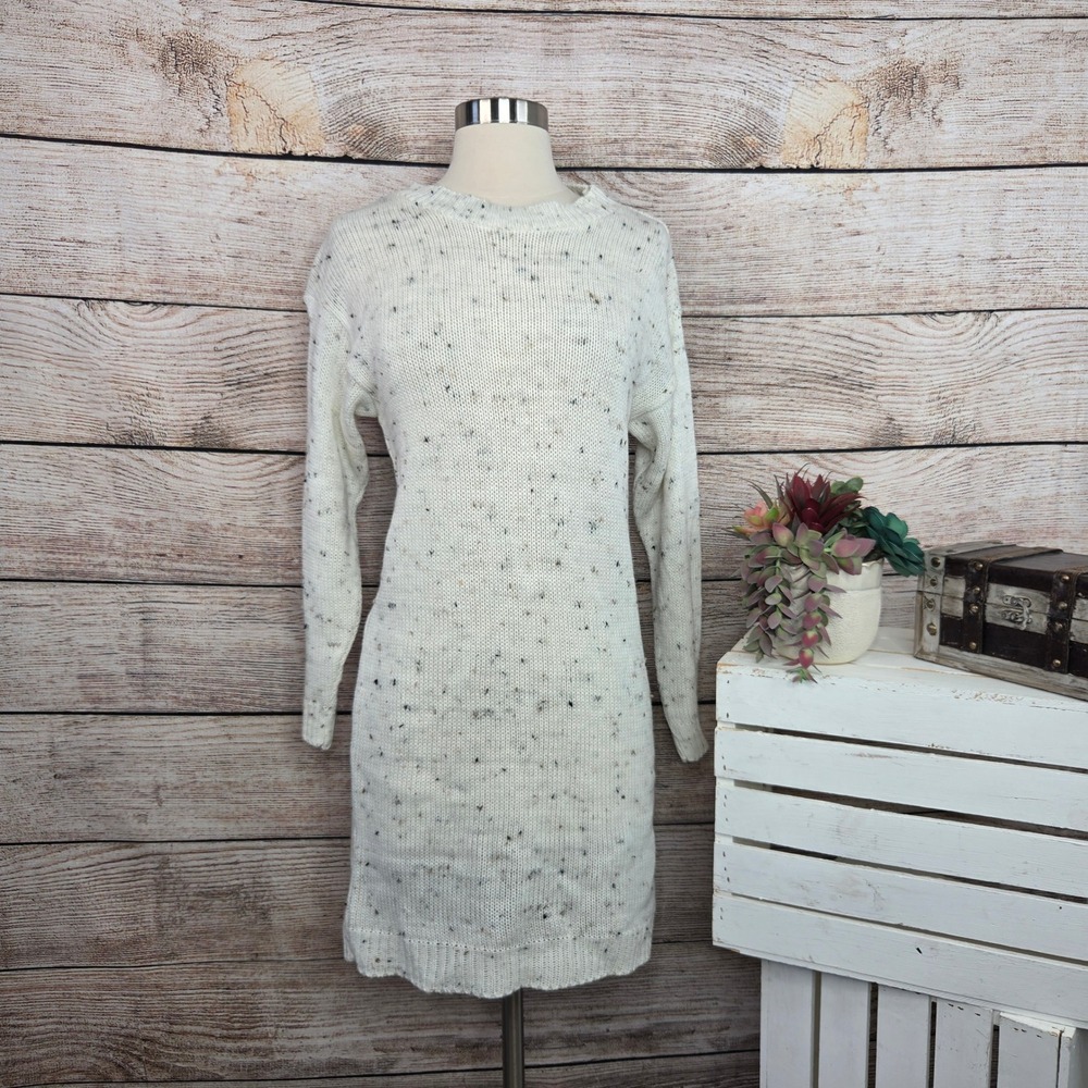 5/$25 NWT‎ Boohoo Ecru Nep Knitted Crew Neck Dress Medium Cream Speckle